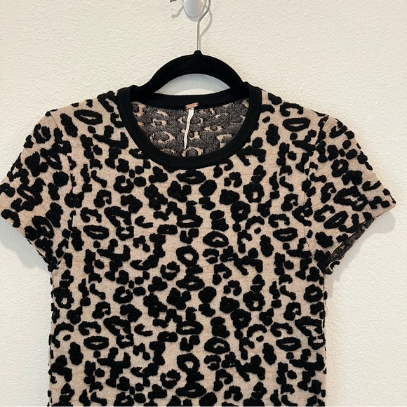 Free People Leopard Print Mini Dress Size S Bodycon Chunky Knit Wool/cotton Blen - Picture 2 of 9